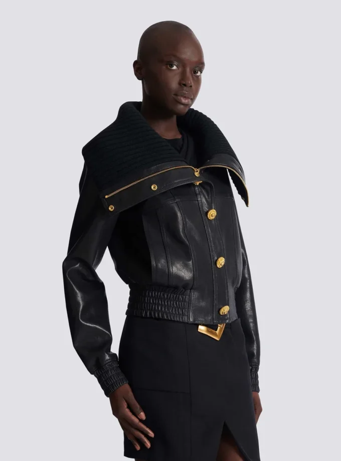 Bomberjacke aus Lammleder und Strick Bomberjacke aus Lammleder und Strick