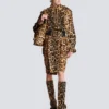 Bomberjacke aus Leder im Ponyfell-Stil mit Leopardenmuster Bomberjacke aus Leder im Ponyfell-Stil mit Leopardenmuster