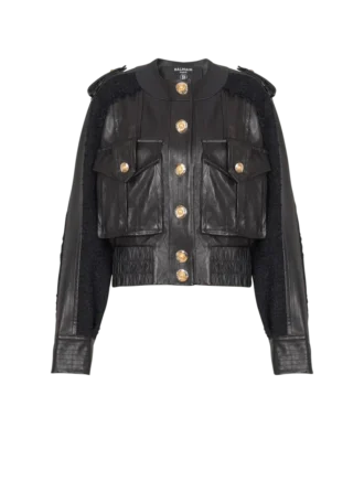 Bomberjacke aus Tweed und Leder