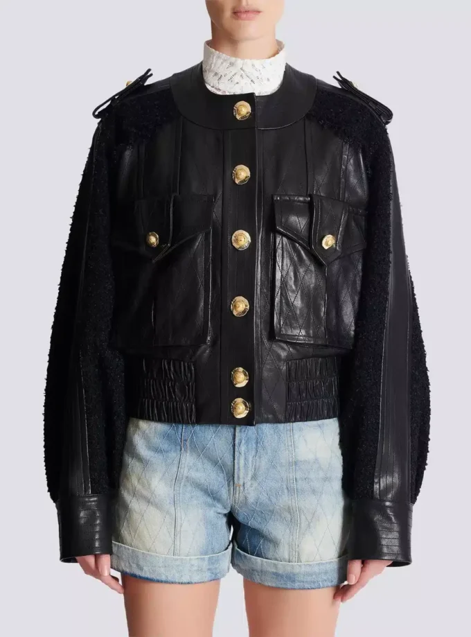 Bomberjacke aus Tweed und Leder Bomberjacke aus Tweed und Leder