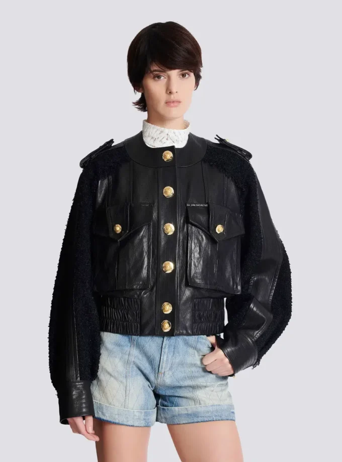 Bomberjacke aus Tweed und Leder Bomberjacke aus Tweed und Leder
