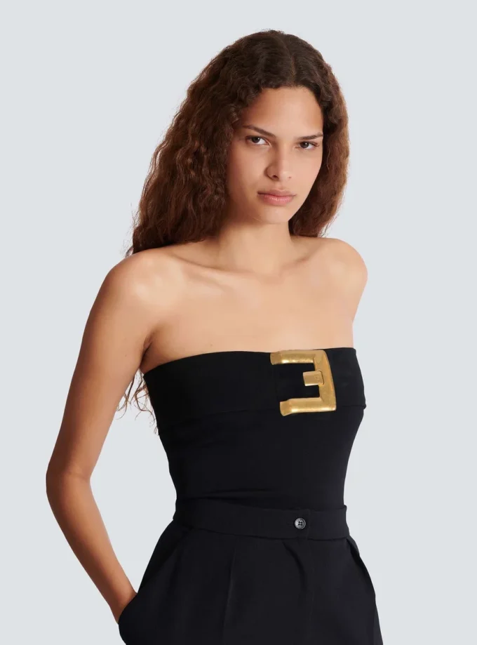 Bustier-Body aus Crêpe mit Gürtel-Detail Bustier-Body aus Crêpe mit Gürtel-Detail