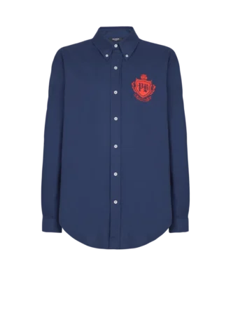 College Emblem Hemd aus Oxford-Baumwolle