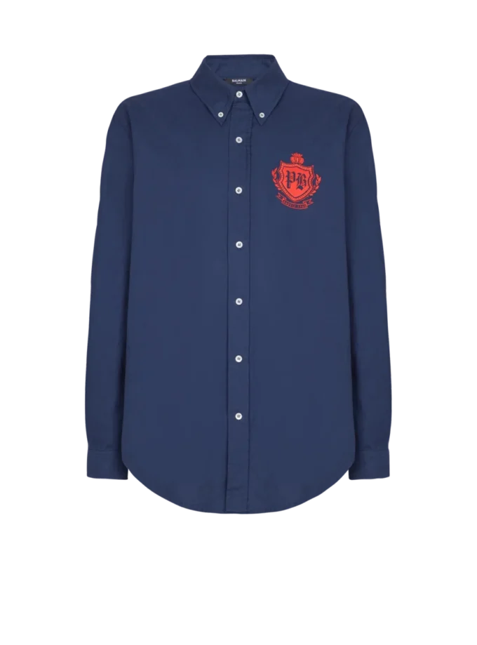 College Emblem Hemd aus Oxford-Baumwolle