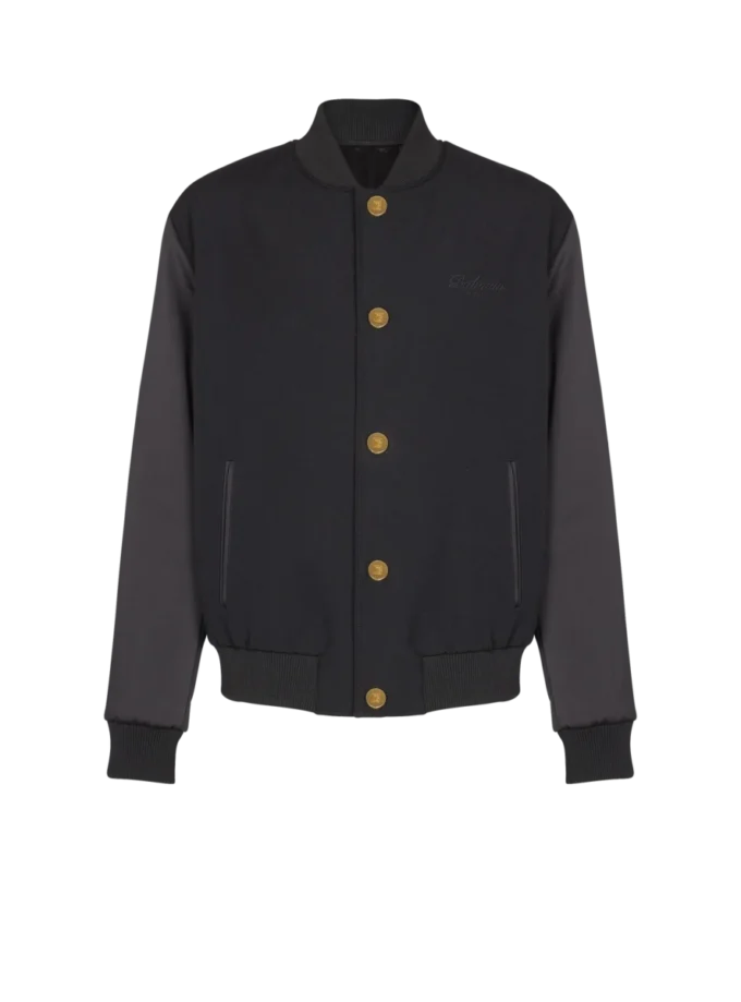 Collegejacke aus Grain-de-Poudre-Wolle und Satin Collegejacke aus Grain-de-Poudre-Wolle und Satin