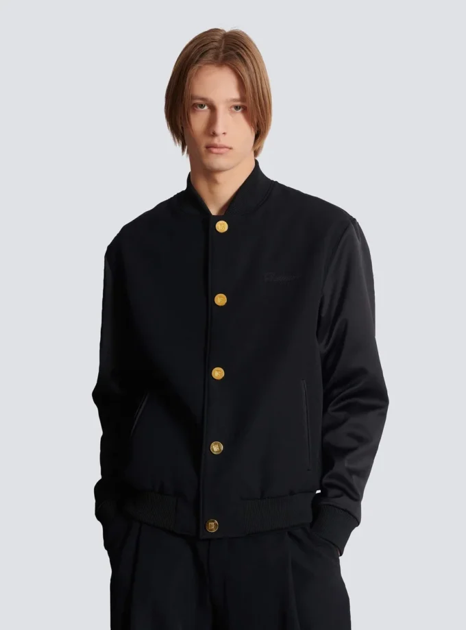 Collegejacke aus Grain-de-Poudre-Wolle und Satin Collegejacke aus Grain-de-Poudre-Wolle und Satin