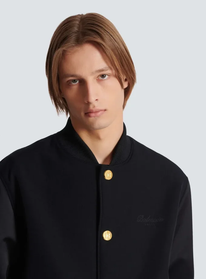 Collegejacke aus Grain-de-Poudre-Wolle und Satin Collegejacke aus Grain-de-Poudre-Wolle und Satin