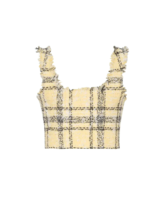 Crop-Top aus glitzerndem Tweed mit Karomuster Crop-Top aus glitzerndem Tweed mit Karomuster