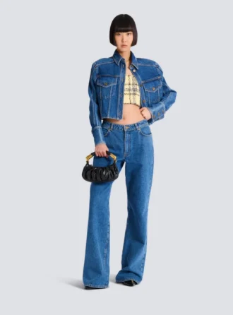 Crop-Top aus glitzerndem Tweed mit Karomuster