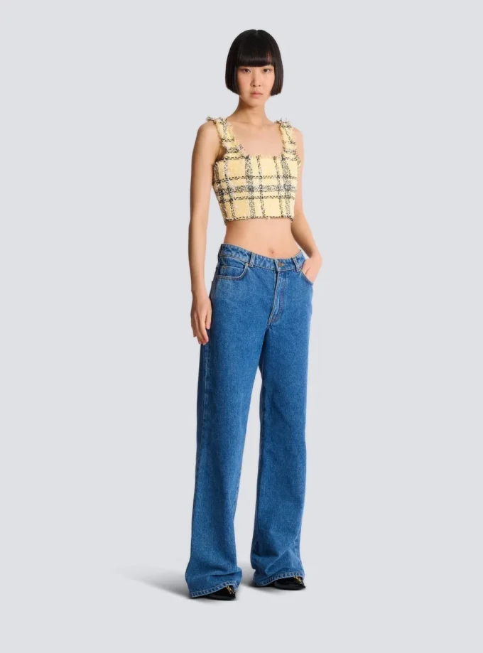 Crop-Top aus glitzerndem Tweed mit Karomuster Crop-Top aus glitzerndem Tweed mit Karomuster
