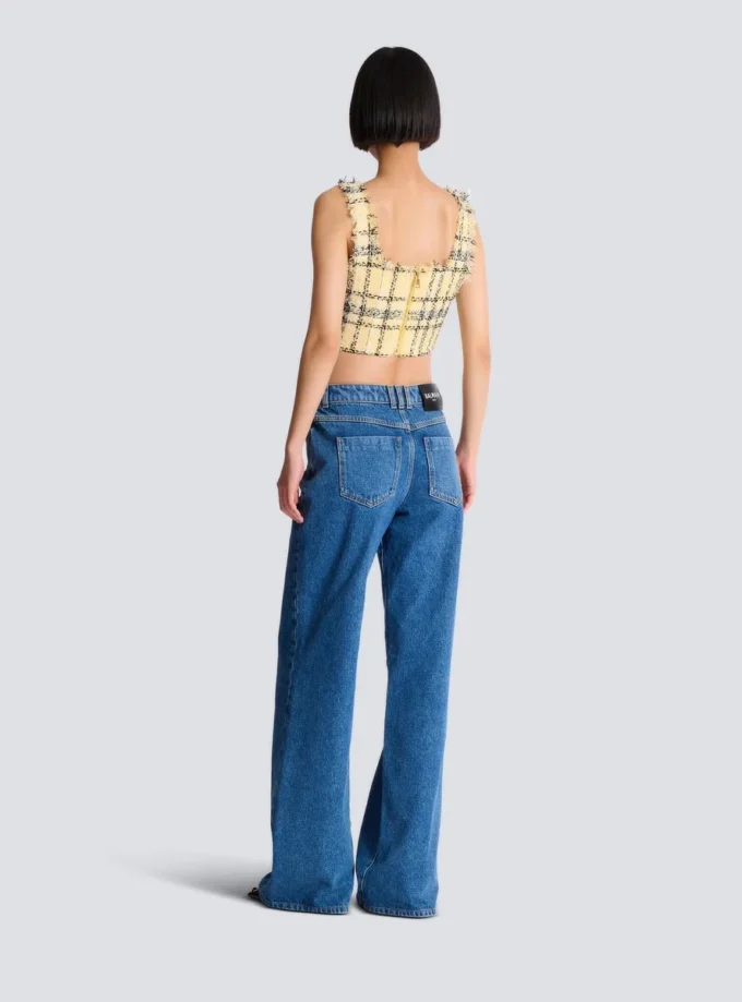 Crop-Top aus glitzerndem Tweed mit Karomuster Crop-Top aus glitzerndem Tweed mit Karomuster