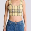 Crop-Top aus glitzerndem Tweed mit Karomuster Crop-Top aus glitzerndem Tweed mit Karomuster
