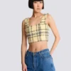 Crop-Top aus glitzerndem Tweed mit Karomuster Crop-Top aus glitzerndem Tweed mit Karomuster