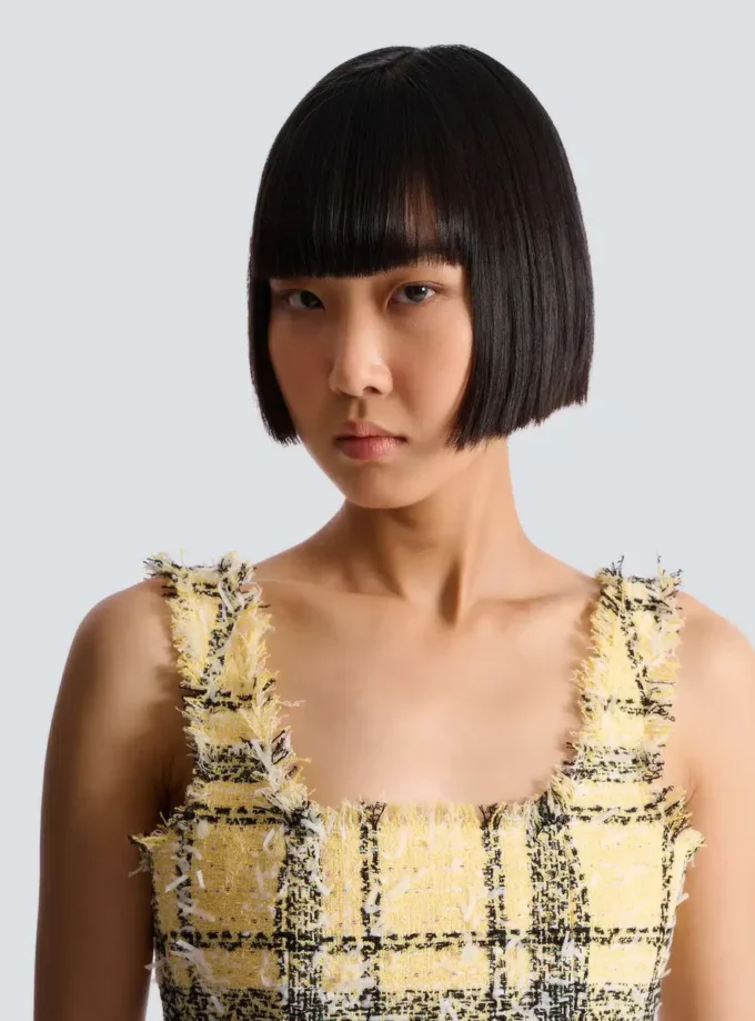 Crop-Top aus glitzerndem Tweed mit Karomuster Crop-Top aus glitzerndem Tweed mit Karomuster