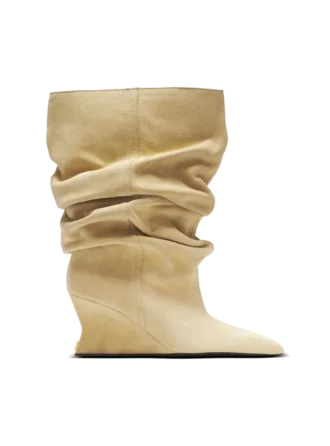Drapierte Wildleder-Keilabsatz-Stiefeletten