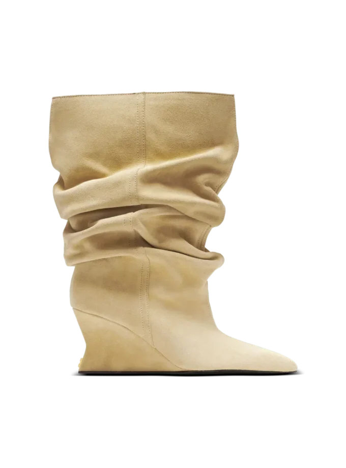Drapierte Wildleder-Keilabsatz-Stiefeletten