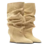 Drapierte Wildleder-Keilabsatz-Stiefeletten