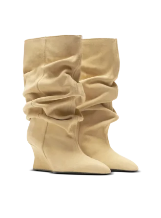 Drapierte Wildleder-Keilabsatz-Stiefeletten