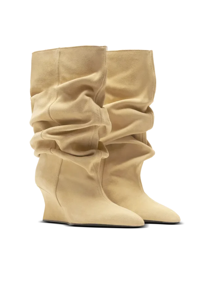 Drapierte Wildleder-Keilabsatz-Stiefeletten