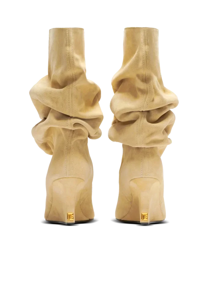 Drapierte Wildleder-Keilabsatz-Stiefeletten