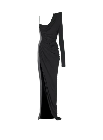 Drapiertes, asymmetrisches Kleid aus zwei Materialien