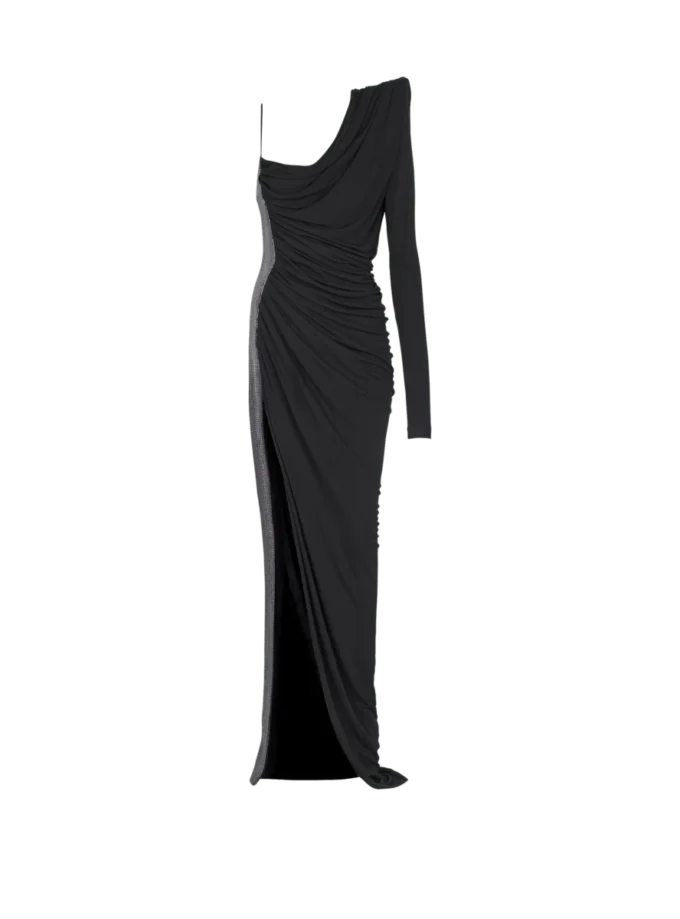 Drapiertes, asymmetrisches Kleid aus zwei Materialien Drapiertes, asymmetrisches Kleid aus zwei Materialien