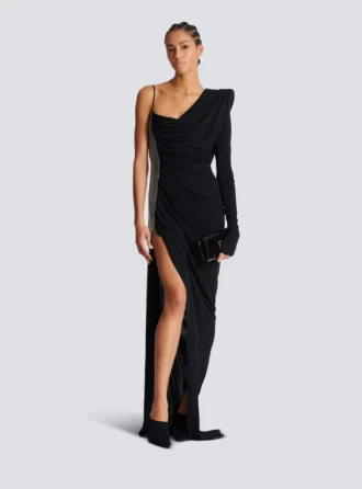 Drapiertes, asymmetrisches Kleid aus zwei Materialien