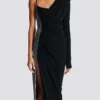 Drapiertes, asymmetrisches Kleid aus zwei Materialien Drapiertes, asymmetrisches Kleid aus zwei Materialien