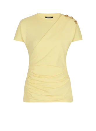 Drapiertes T-Shirt mit Knöpfen