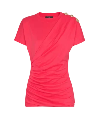 Drapiertes T-Shirt mit Knöpfen