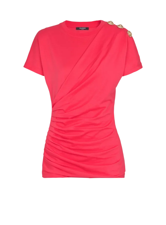 Drapiertes T-Shirt mit Knöpfen Drapiertes T-Shirt mit Knöpfen