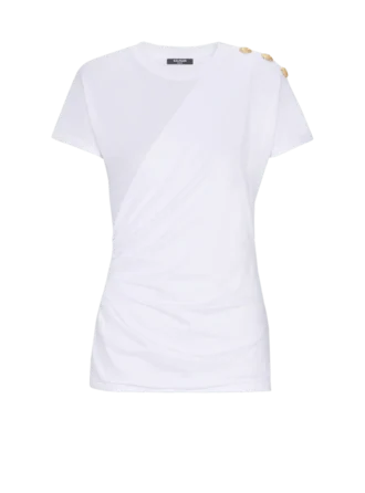 Drapiertes T-Shirt mit Knöpfen