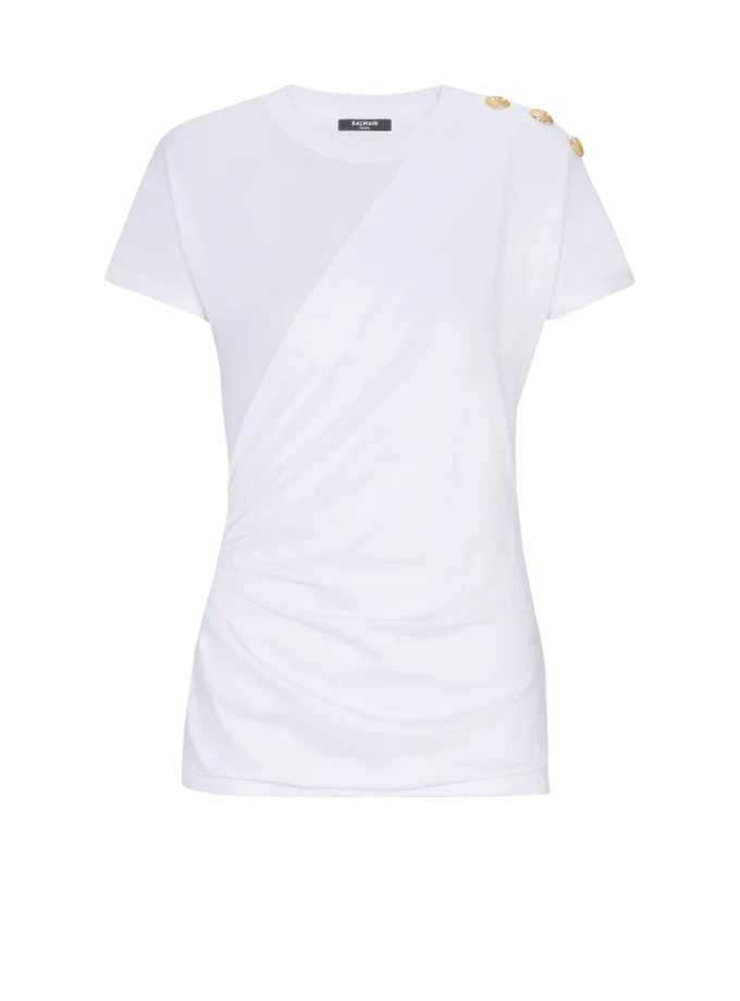 Drapiertes T-Shirt mit Knöpfen Drapiertes T-Shirt mit Knöpfen