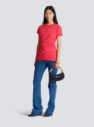 Drapiertes T-Shirt mit Knöpfen