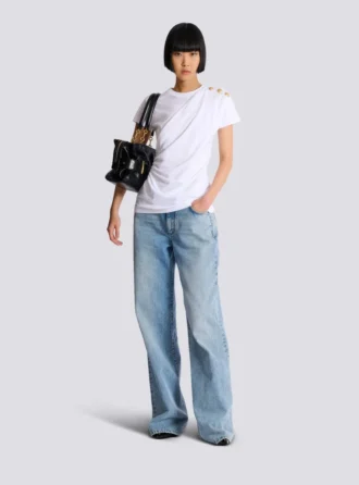 Drapiertes T-Shirt mit Knöpfen