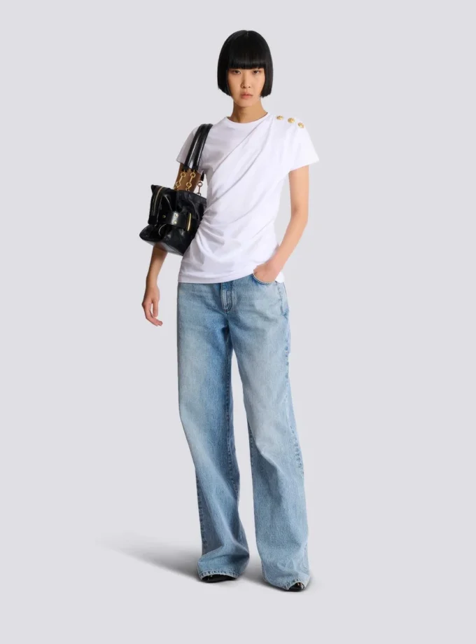 Drapiertes T-Shirt mit Knöpfen Drapiertes T-Shirt mit Knöpfen