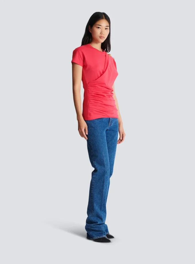 Drapiertes T-Shirt mit Knöpfen Drapiertes T-Shirt mit Knöpfen