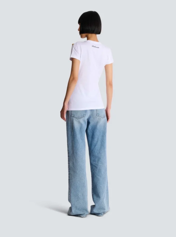 Drapiertes T-Shirt mit Knöpfen Drapiertes T-Shirt mit Knöpfen