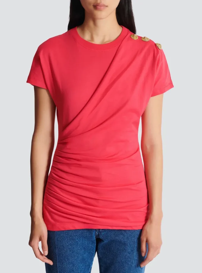 Drapiertes T-Shirt mit Knöpfen Drapiertes T-Shirt mit Knöpfen