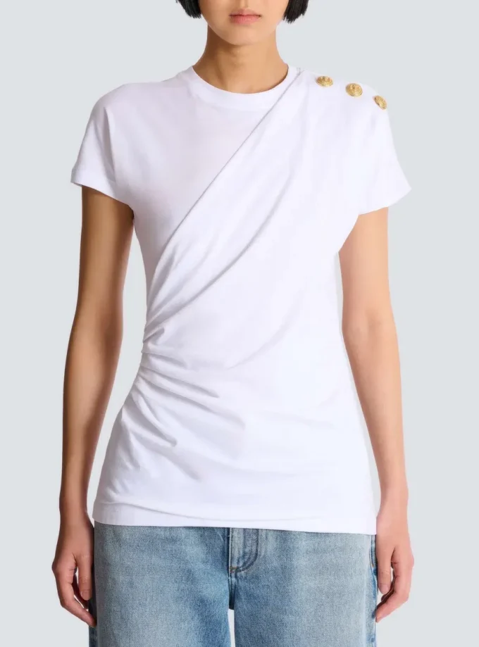Drapiertes T-Shirt mit Knöpfen Drapiertes T-Shirt mit Knöpfen