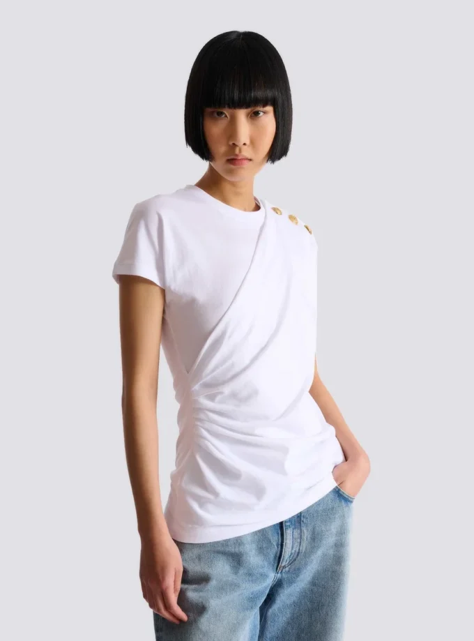 Drapiertes T-Shirt mit Knöpfen Drapiertes T-Shirt mit Knöpfen