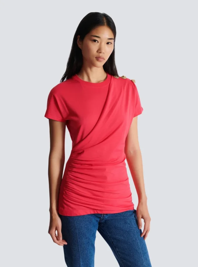 Drapiertes T-Shirt mit Knöpfen Drapiertes T-Shirt mit Knöpfen