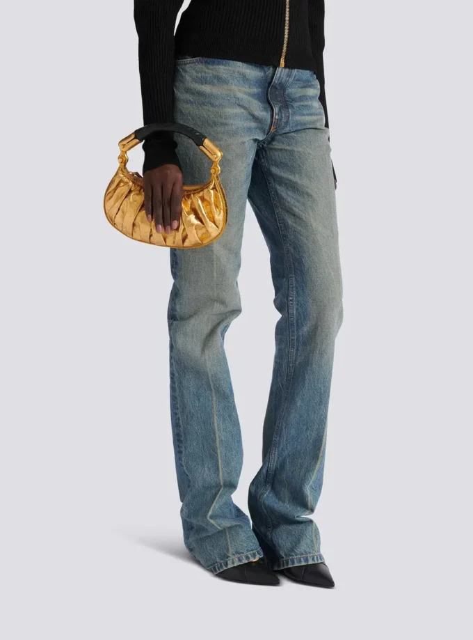 Ebene Mini-Tasche aus Lamé-Leder