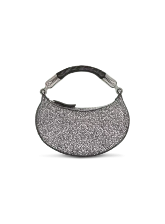 Ebene Mini-Tasche aus Wildleder und Kristallen