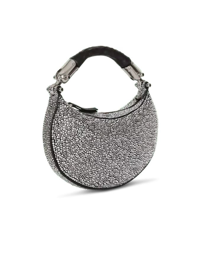 Ebene Mini-Tasche aus Wildleder und Kristallen
