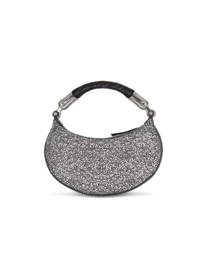 Ebene Mini-Tasche aus Wildleder und Kristallen