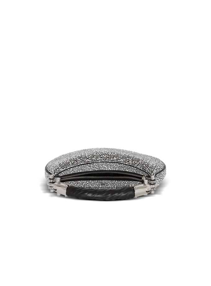 Ebene Mini-Tasche aus Wildleder und Kristallen