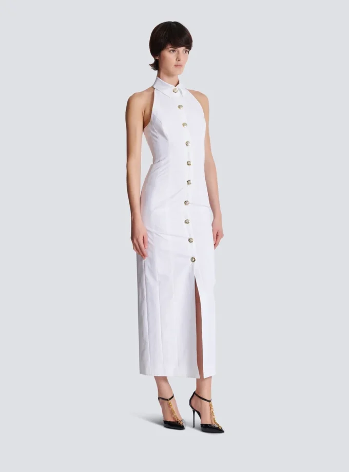 Figurbetontes, rückenfreies Popeline-Kleid Figurbetontes, rückenfreies Popeline-Kleid
