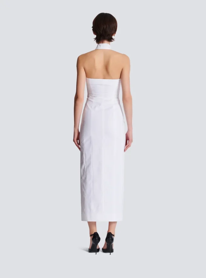 Figurbetontes, rückenfreies Popeline-Kleid Figurbetontes, rückenfreies Popeline-Kleid
