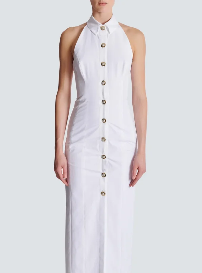 Figurbetontes, rückenfreies Popeline-Kleid Figurbetontes, rückenfreies Popeline-Kleid